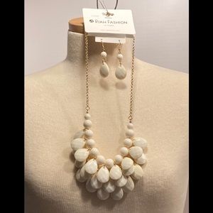 NWT Riah Fashion White Bead Necklace & Earrings